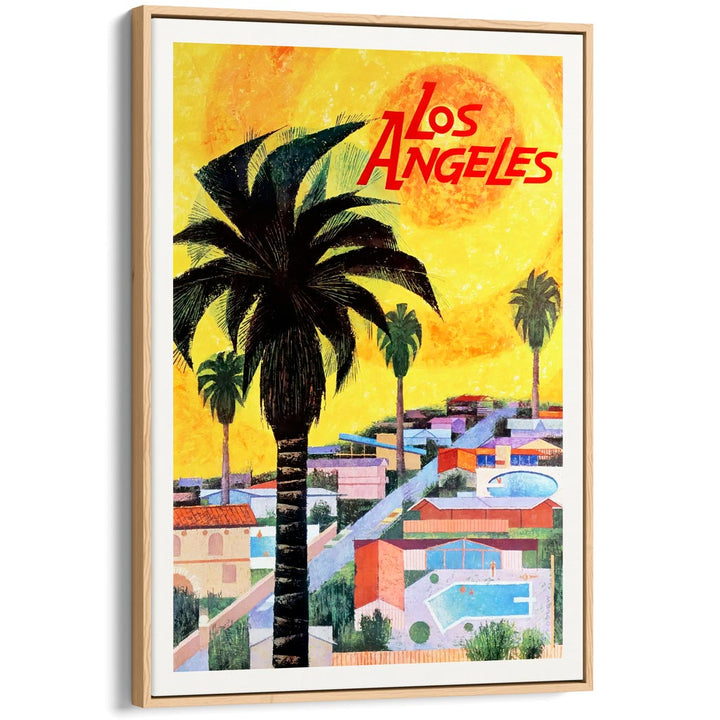 Los Angeles 1964 | Usa A3 297 X 420Mm 11.7 16.5 Inches / Canvas Floating Frame: Natural Oak Timber