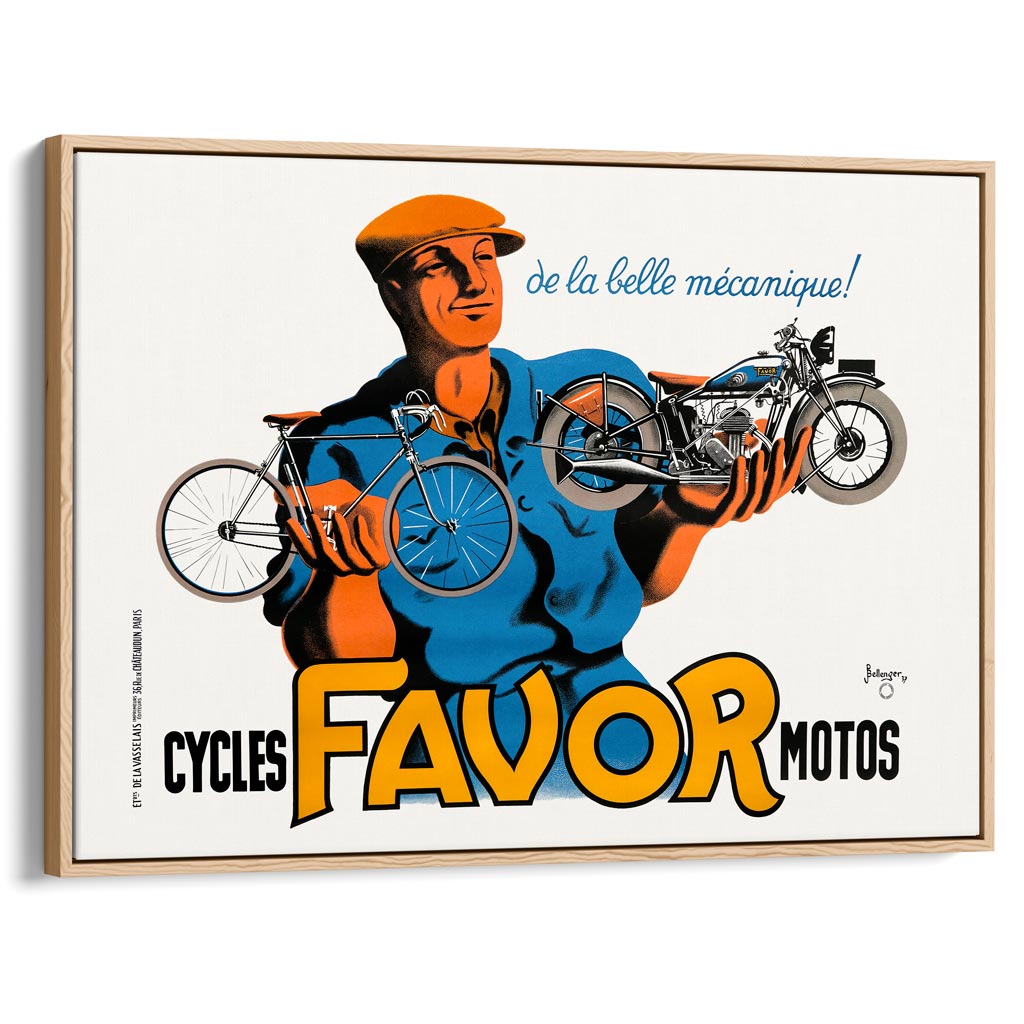 Favor Cycles & Motos | France A3 297 X 420Mm 11.7 16.5 Inches / Canvas Floating Frame: Natural Oak