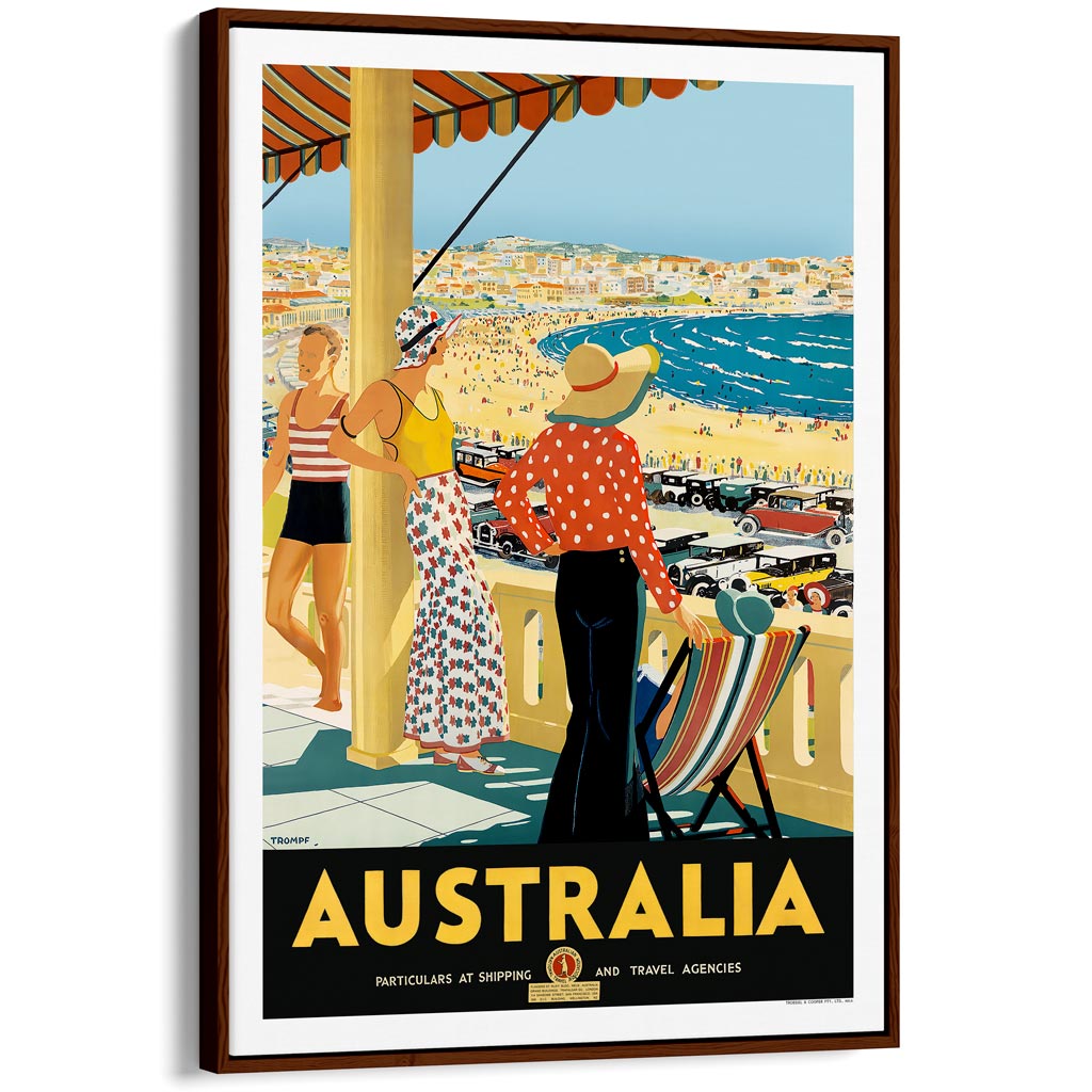 Australia Bondi Beach | A3 297 X 420Mm 11.7 16.5 Inches / Canvas Floating Frame: Chocolate Oak