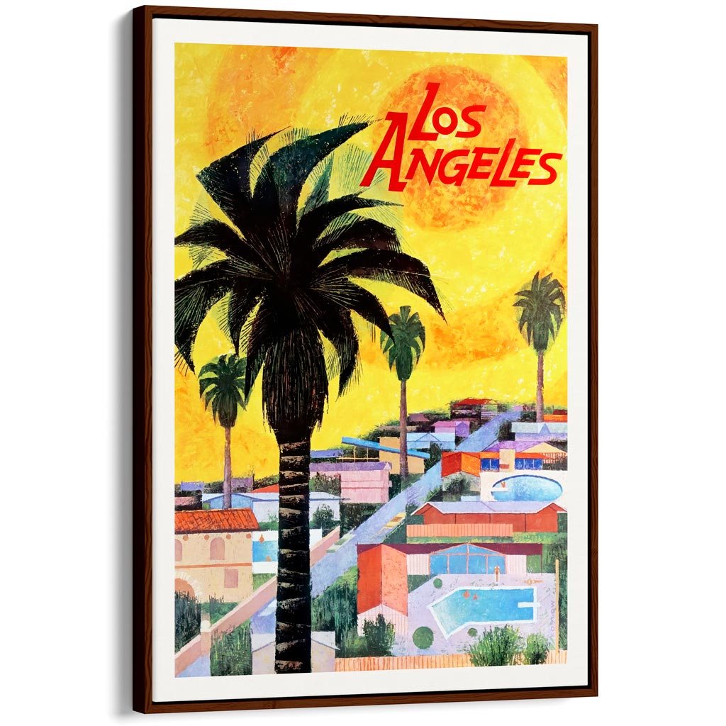 Los Angeles 1964 | Usa A3 297 X 420Mm 11.7 16.5 Inches / Canvas Floating Frame: Chocolate Oak