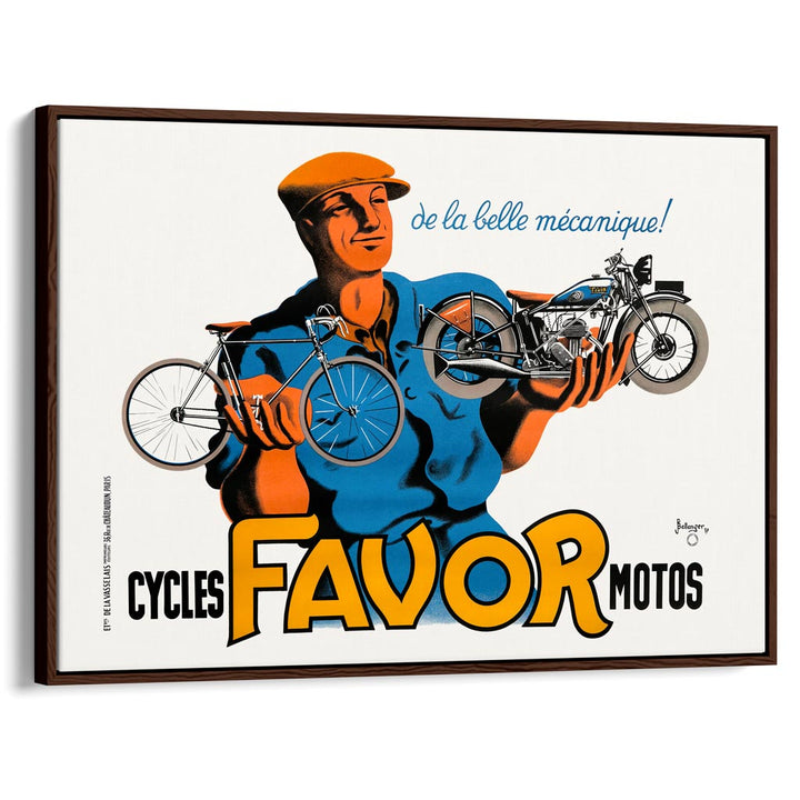 Favor Cycles & Motos | France A3 297 X 420Mm 11.7 16.5 Inches / Canvas Floating Frame: Chocolate