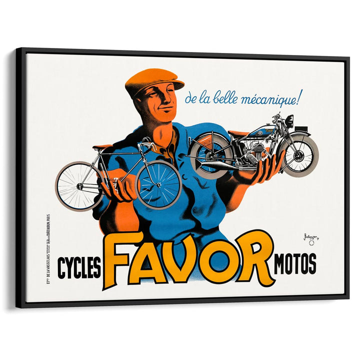 Favor Cycles & Motos | France A3 297 X 420Mm 11.7 16.5 Inches / Canvas Floating Frame: Black Timber