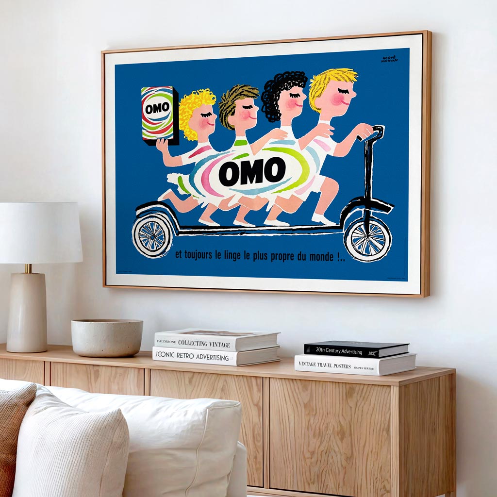 OMO Washing Powder Scooter | French Vintage Advertising Wall Art Print