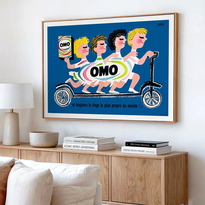 OMO Washing Powder Scooter | French Vintage Advertising Wall Art Print