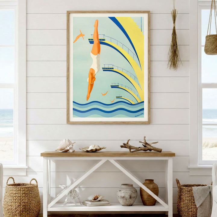 Diving Girl 1957 | Vintage European Wall Art Print