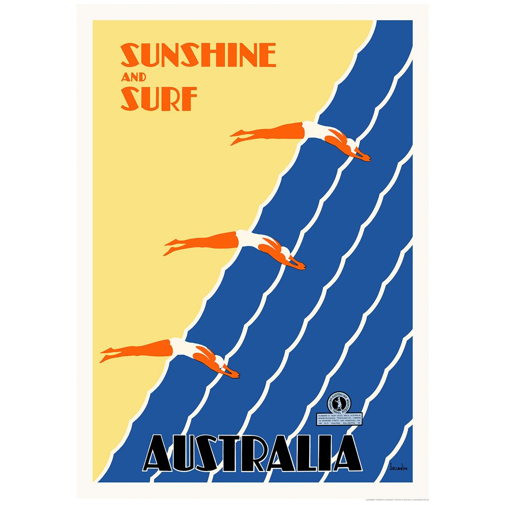 Sunshine And Surf 3 Divers | Australia 422Mm X 295Mm 16.6 11.6 A3 / Unframed Print Art