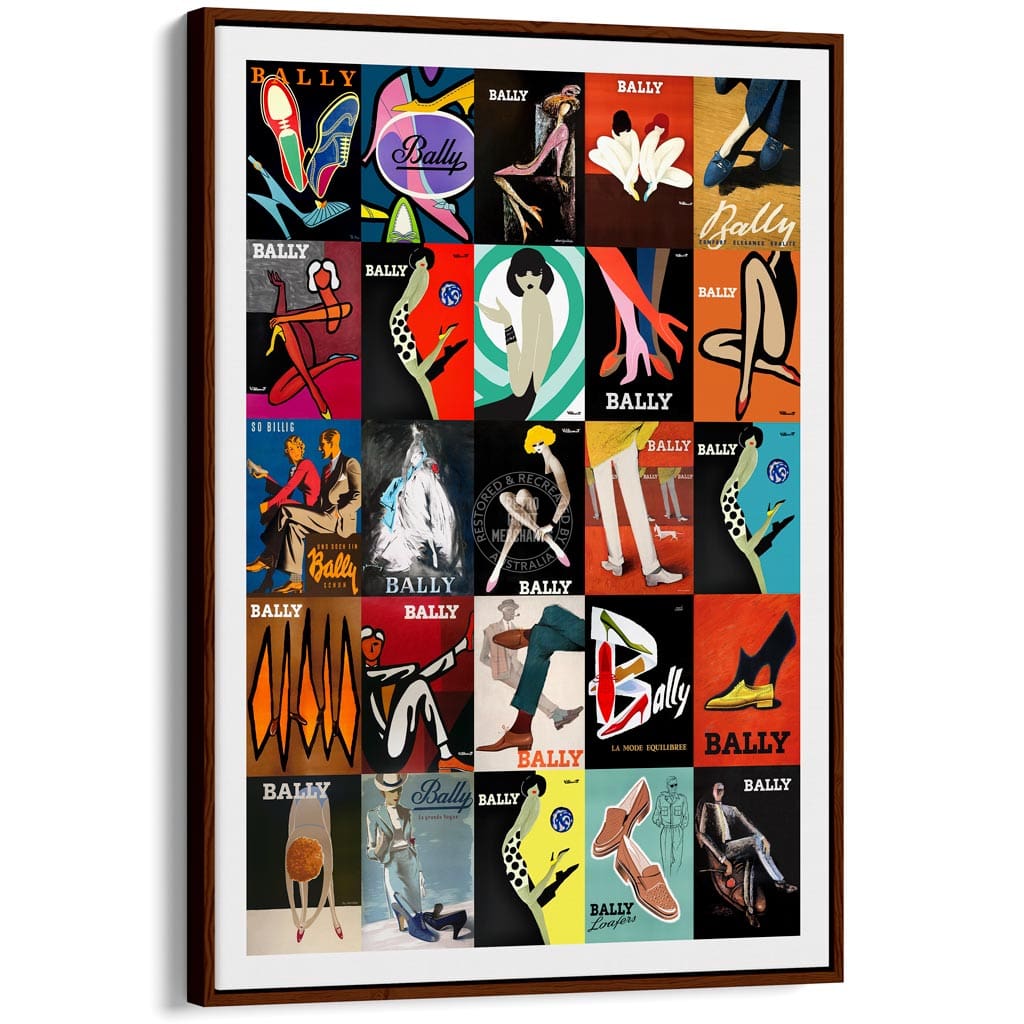 25 Famous Bally Posters | Switzerland A3 297 X 420Mm 11.7 16.5 Inches / Canvas Floating Frame: