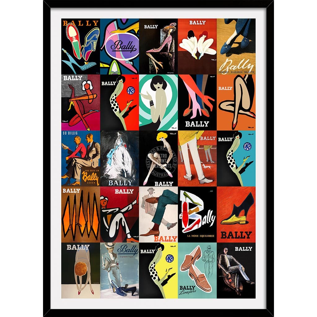 25 Famous Bally Posters | Switzerland A3 297 X 420Mm 11.7 16.5 Inches / Framed Print: Black Timber