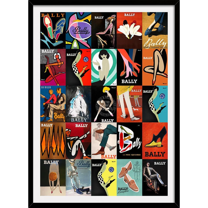 25 Famous Bally Posters | Switzerland A3 297 X 420Mm 11.7 16.5 Inches / Framed Print: Black Timber