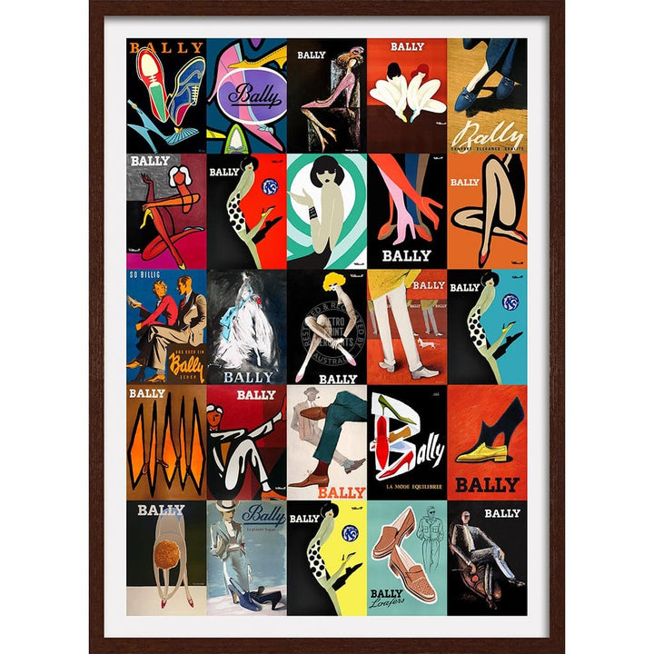 25 Famous Bally Posters | Switzerland A3 297 X 420Mm 11.7 16.5 Inches / Framed Print: Chocolate Oak