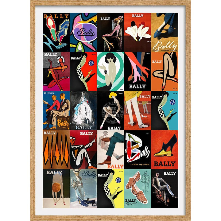 25 Famous Bally Posters | Switzerland A3 297 X 420Mm 11.7 16.5 Inches / Framed Print: Natural Oak