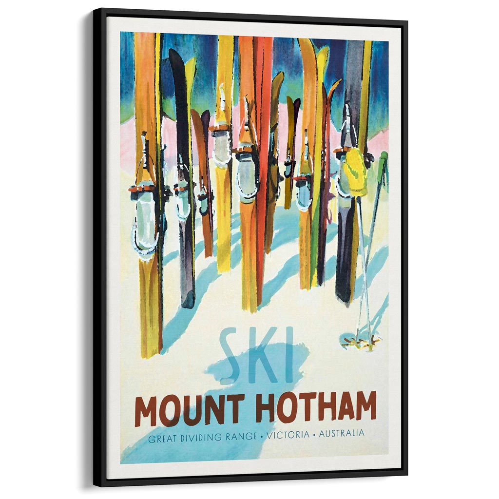 Ski Mount Hotham | Australia A3 297 X 420Mm 11.7 16.5 Inches / Canvas Floating Frame - Black Timber