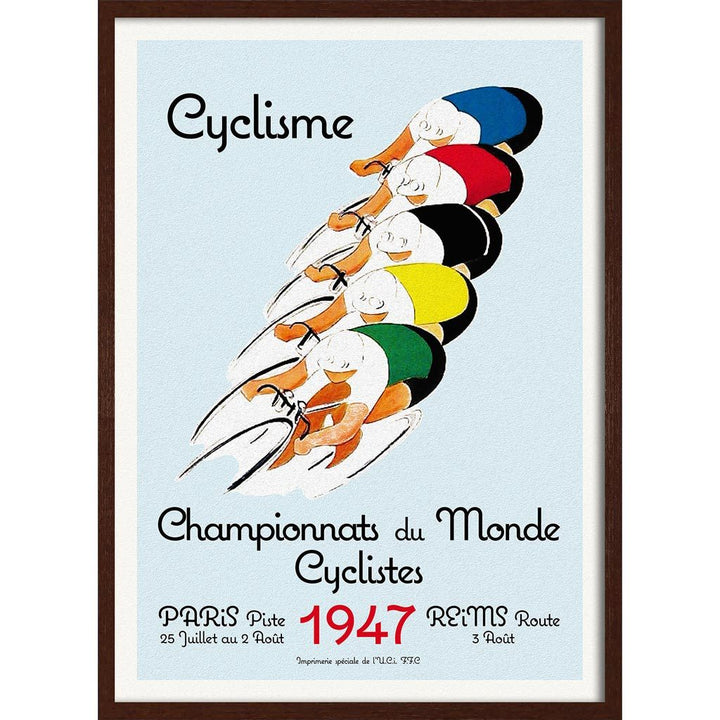 Cyclisme 1947 | France 422Mm X 295Mm 16.6 11.6 A3 / Dark Oak Print Art