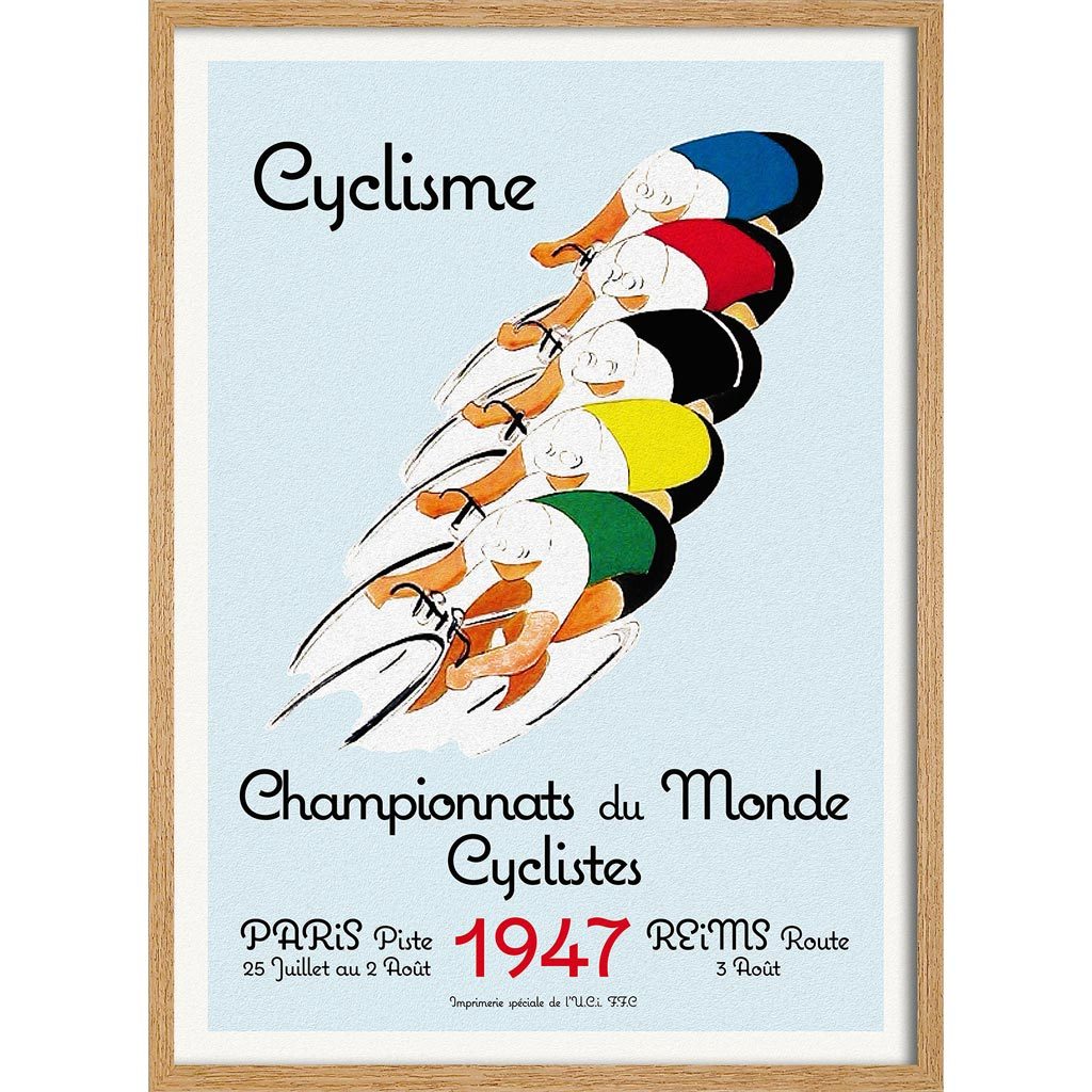 Cyclisme 1947 | France 422Mm X 295Mm 16.6 11.6 A3 / Natural Oak Print Art