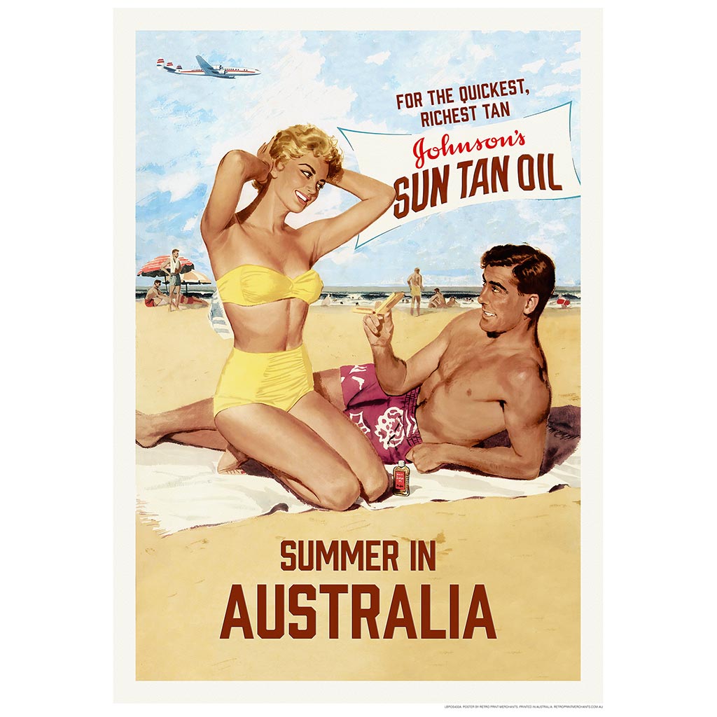 Johnsons Sun Tan Oil | Australia 422Mm X 295Mm 16.6 11.6 A3 / Unframed Print Art