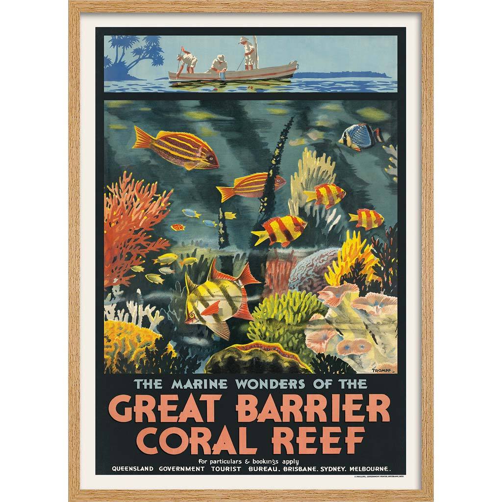 Great Barrier Coral Reef | Australia 422Mm X 295Mm 16.6 11.6 A3 / Natural Oak Print Art