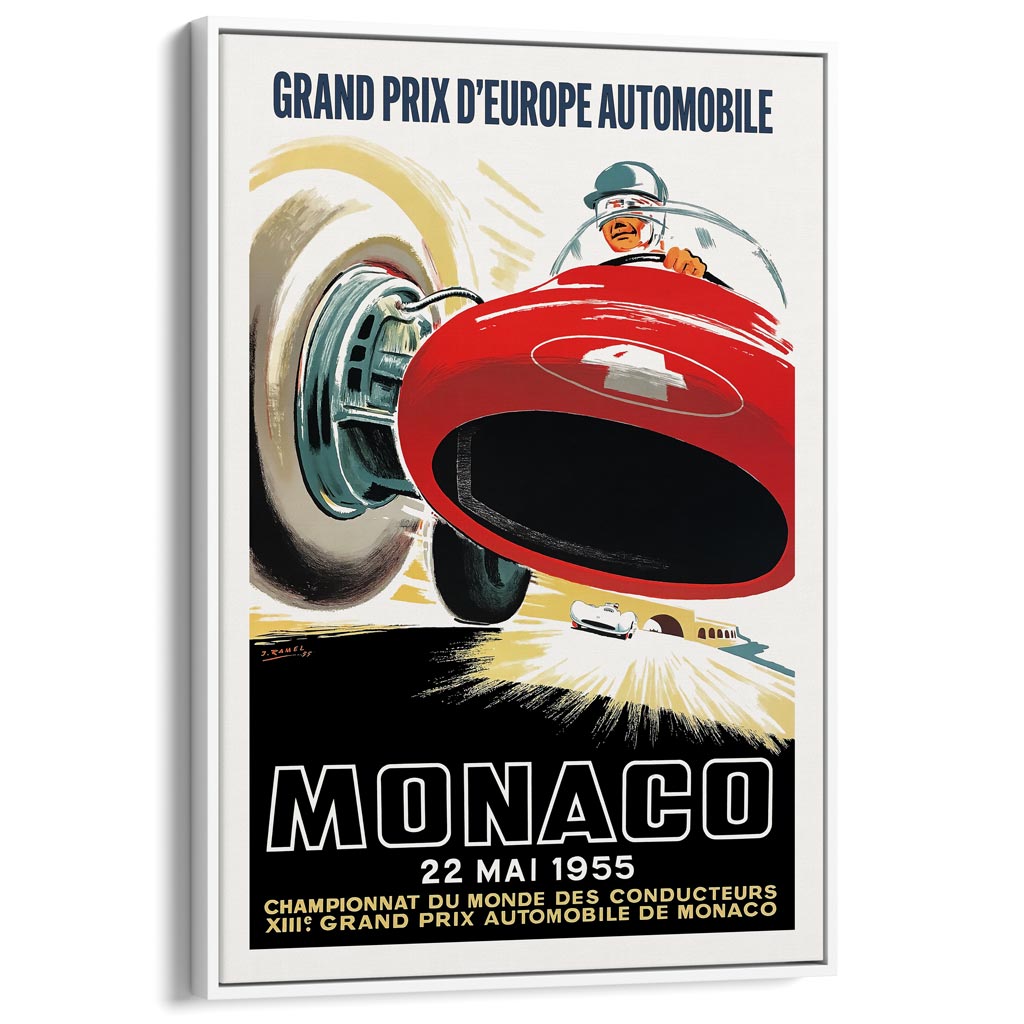 Monaco Grand Prix 1955 | France A3 297 X 420Mm 11.7 16.5 Inches / Canvas Floating Frame - White