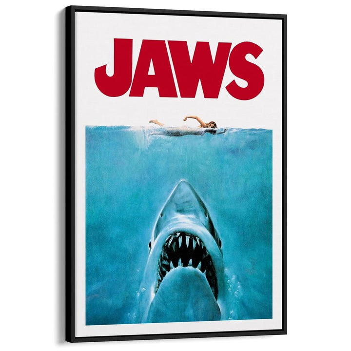 Jaws 1975 | Usa A3 297 X 420Mm 11.7 16.5 Inches / Canvas Floating Frame - Black Timber Print Art