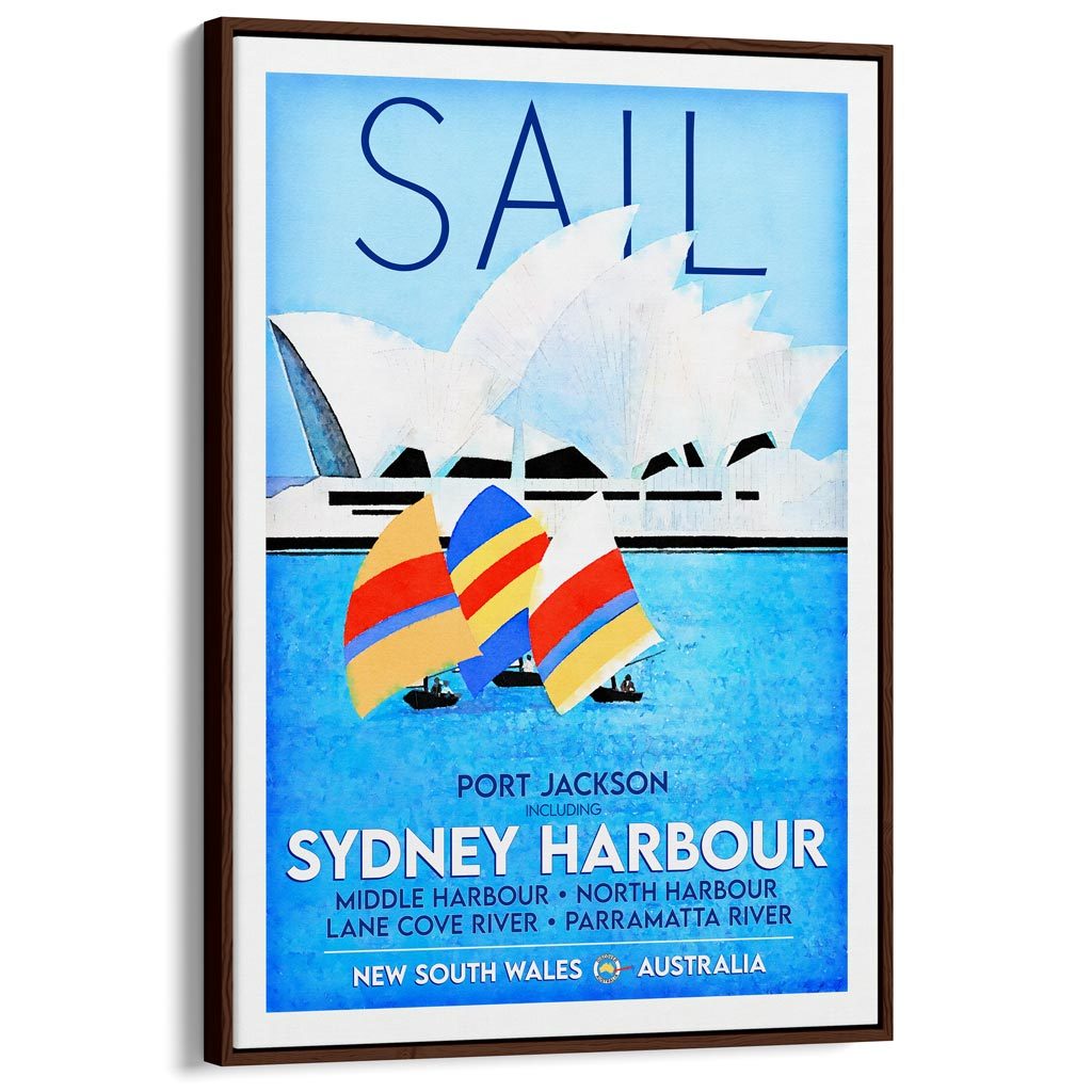 Sail Sydney Harbour | Australia A3 297 X 420Mm 11.7 16.5 Inches / Canvas Floating Frame - Dark Oak