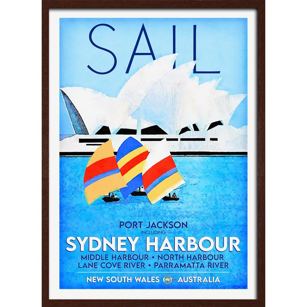 Sail Sydney Harbour | Australia A3 297 X 420Mm 11.7 16.5 Inches / Framed Print - Dark Oak Timber Art