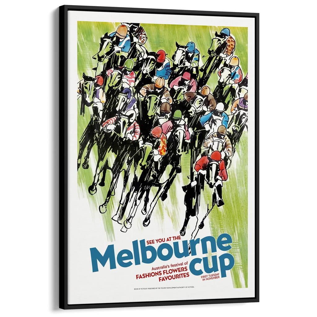 Melbourne Cup | Australia A3 297 X 420Mm 11.7 16.5 Inches / Canvas Floating Frame - Black Timber