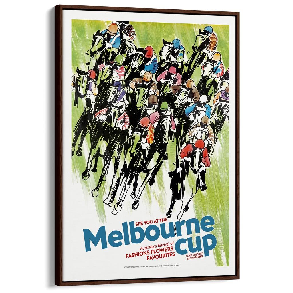 Melbourne Cup | Australia A3 297 X 420Mm 11.7 16.5 Inches / Canvas Floating Frame - Dark Oak Timber