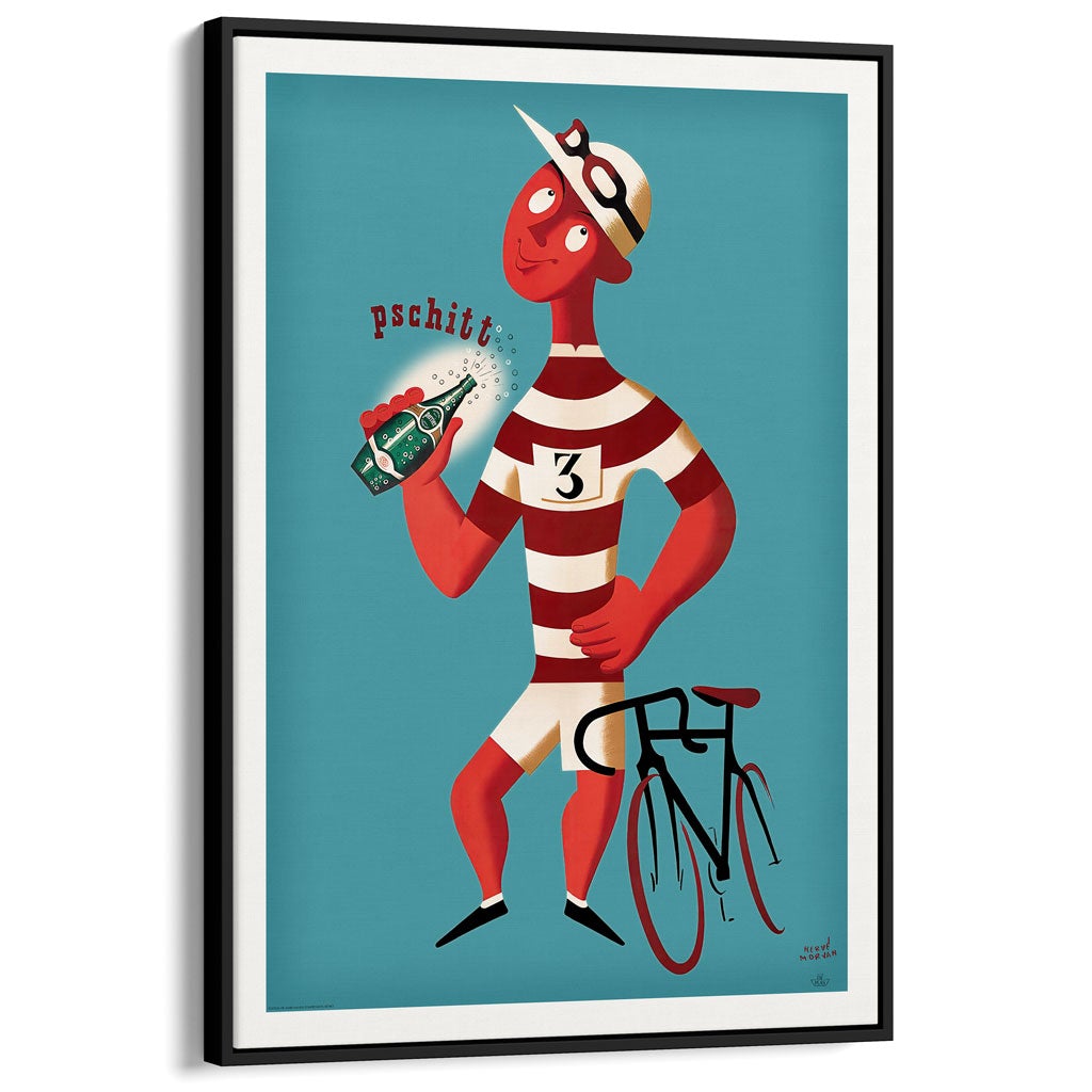 Perrier Pschitt Cyclist | France A3 297 X 420Mm 11.7 16.5 Inches / Canvas Floating Frame - Black