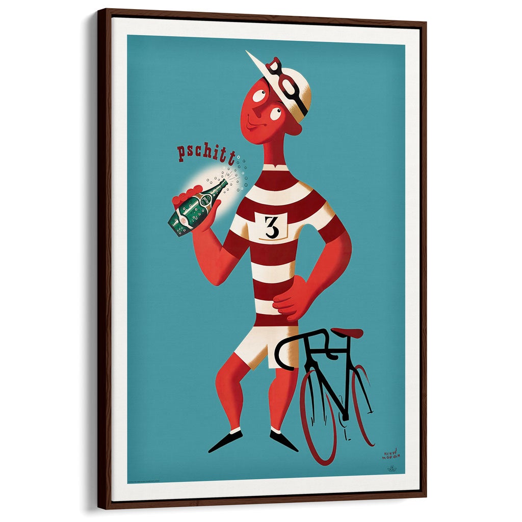 Perrier Pschitt Cyclist | France A3 297 X 420Mm 11.7 16.5 Inches / Canvas Floating Frame - Dark Oak