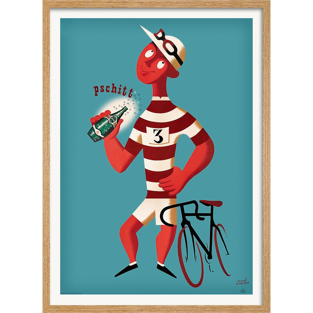 Perrier Pschitt Cyclist | France A3 297 X 420Mm 11.7 16.5 Inches / Framed Print - Natural Oak Timber