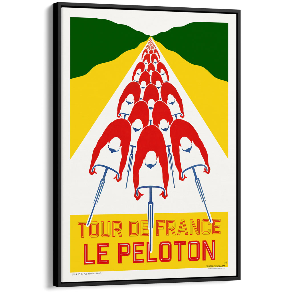 Tour De France Le Peloton | A4 210 X 297Mm 8.3 11.7 Inches / Canvas Floating Frame: Black Timber