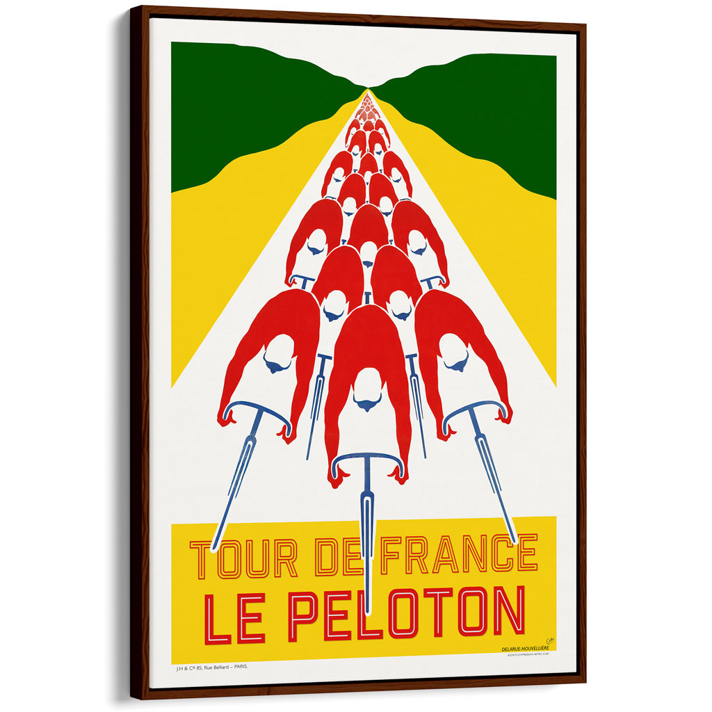 Tour De France Le Peloton | A4 210 X 297Mm 8.3 11.7 Inches / Canvas Floating Frame: Chocolate Oak