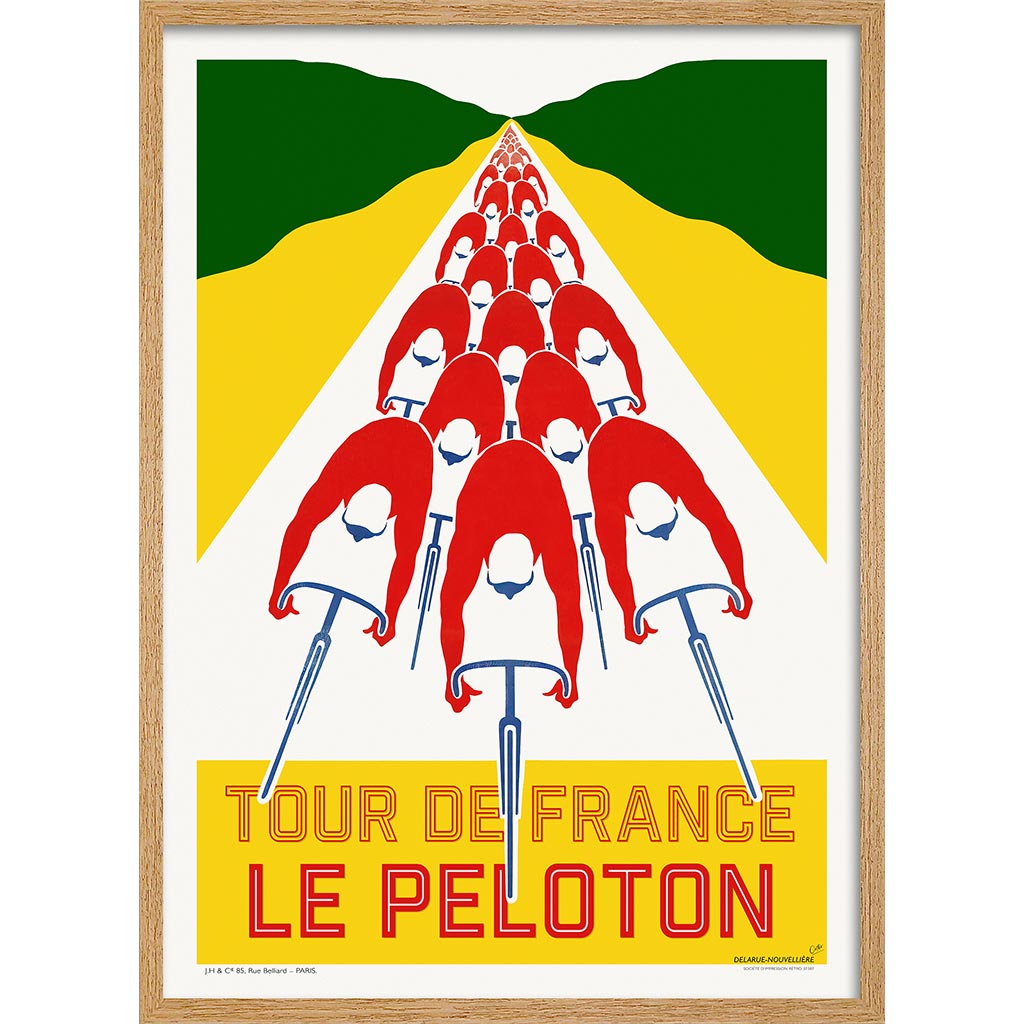 Tour De France Le Peloton | A4 210 X 297Mm 8.3 11.7 Inches / Framed Print: Natural Oak Timber Print