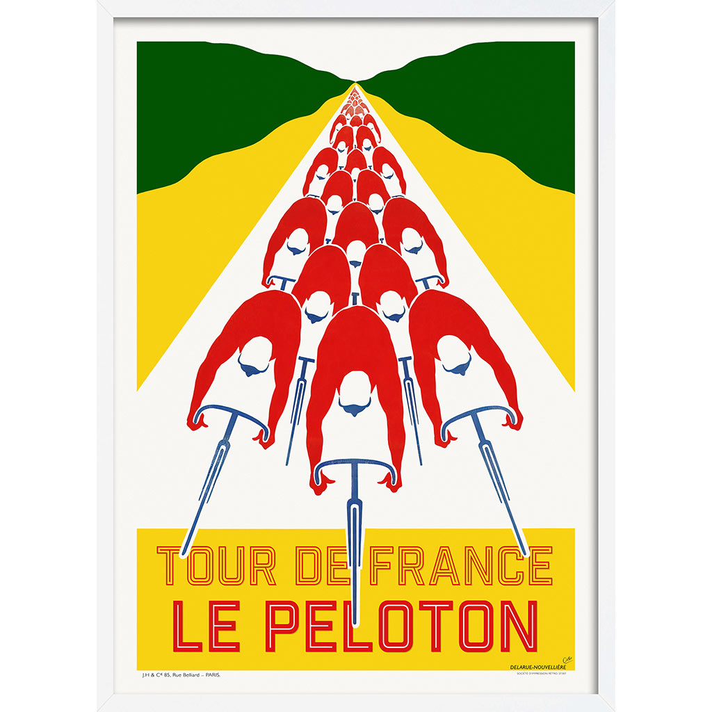 Tour De France Le Peloton | A4 210 X 297Mm 8.3 11.7 Inches / Framed Print: White Timber Print Art