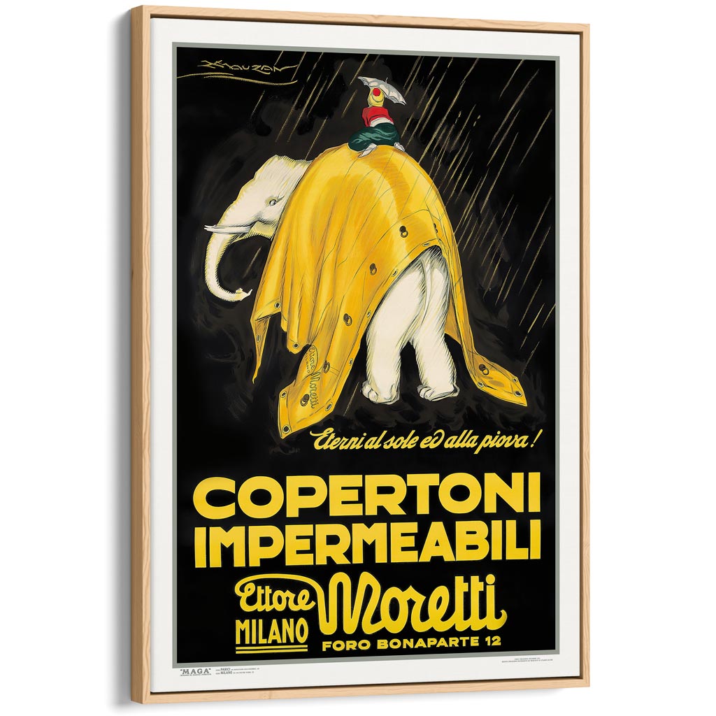 Moretti Elephant | Italy A4 210 X 297Mm 8.3 11.7 Inches / Canvas Floating Frame: Natural Oak Timber