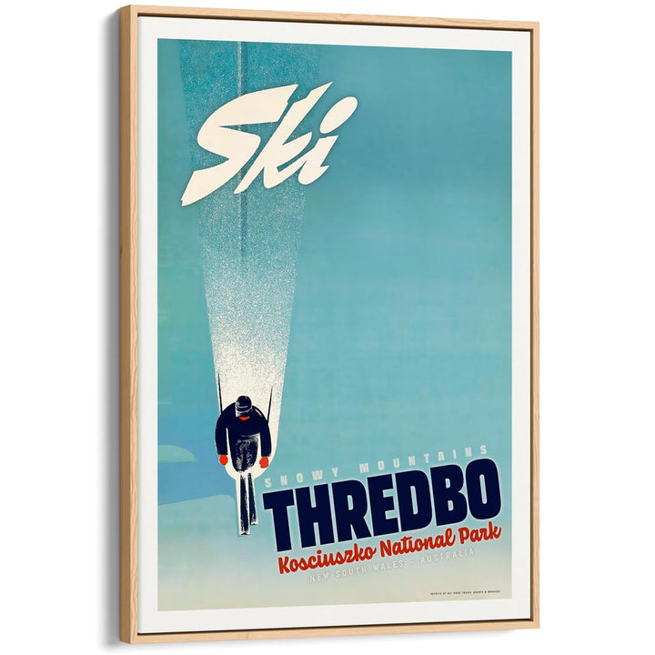 Ski Thredbo | Australia A4 210 X 297Mm 8.3 11.7 Inches / Canvas Floating Frame: Natural Oak Timber