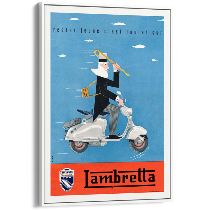 Lambretta Scooters | Italy A4 210 X 297Mm 8.3 11.7 Inches / Canvas Floating Frame: White Timber