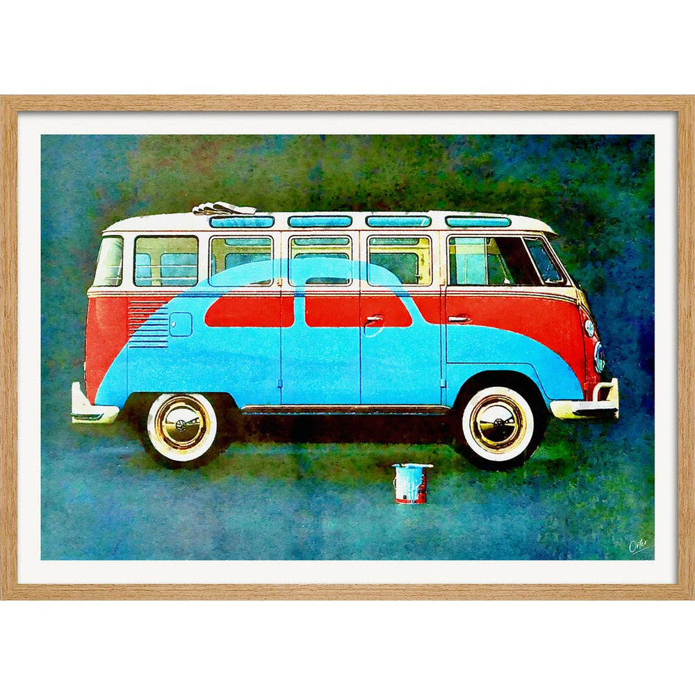 Vw Kombi Pop Art | Global A4 210 X 297Mm 8.3 11.7 Inches / Framed Print: Natural Oak Timber Print