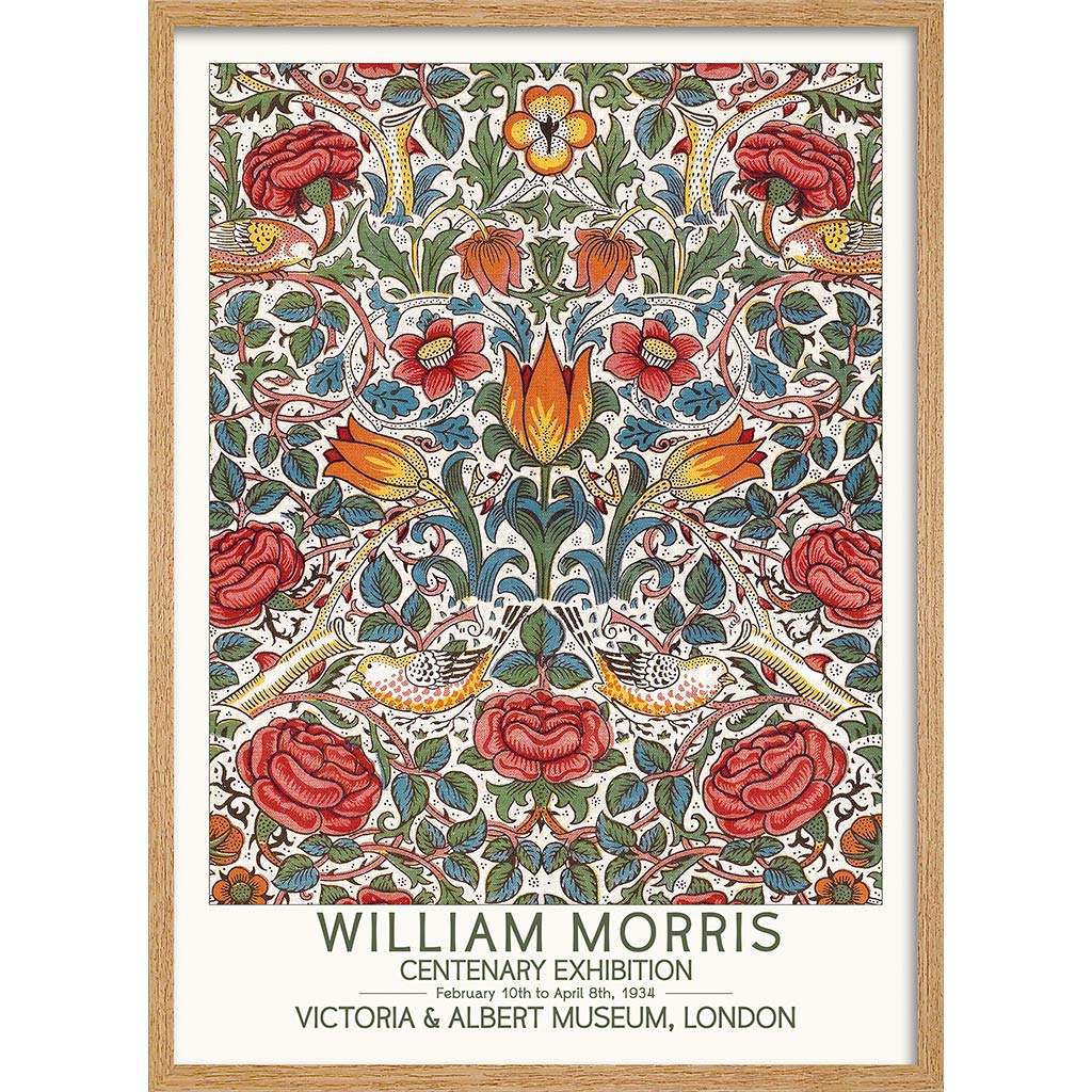 William Morris Roses | Great Britain A4 210 X 297Mm 8.3 11.7 Inches / Framed Print: Natural Oak