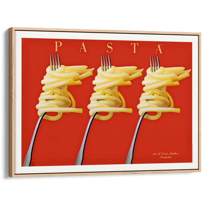 Pasta Feast | France A4 210 X 297Mm 8.3 11.7 Inches / Canvas Floating Frame: Natural Oak Timber