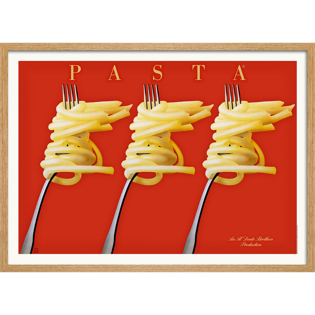 Pasta Feast | France A4 210 X 297Mm 8.3 11.7 Inches / Framed Print: Natural Oak Timber Print Art