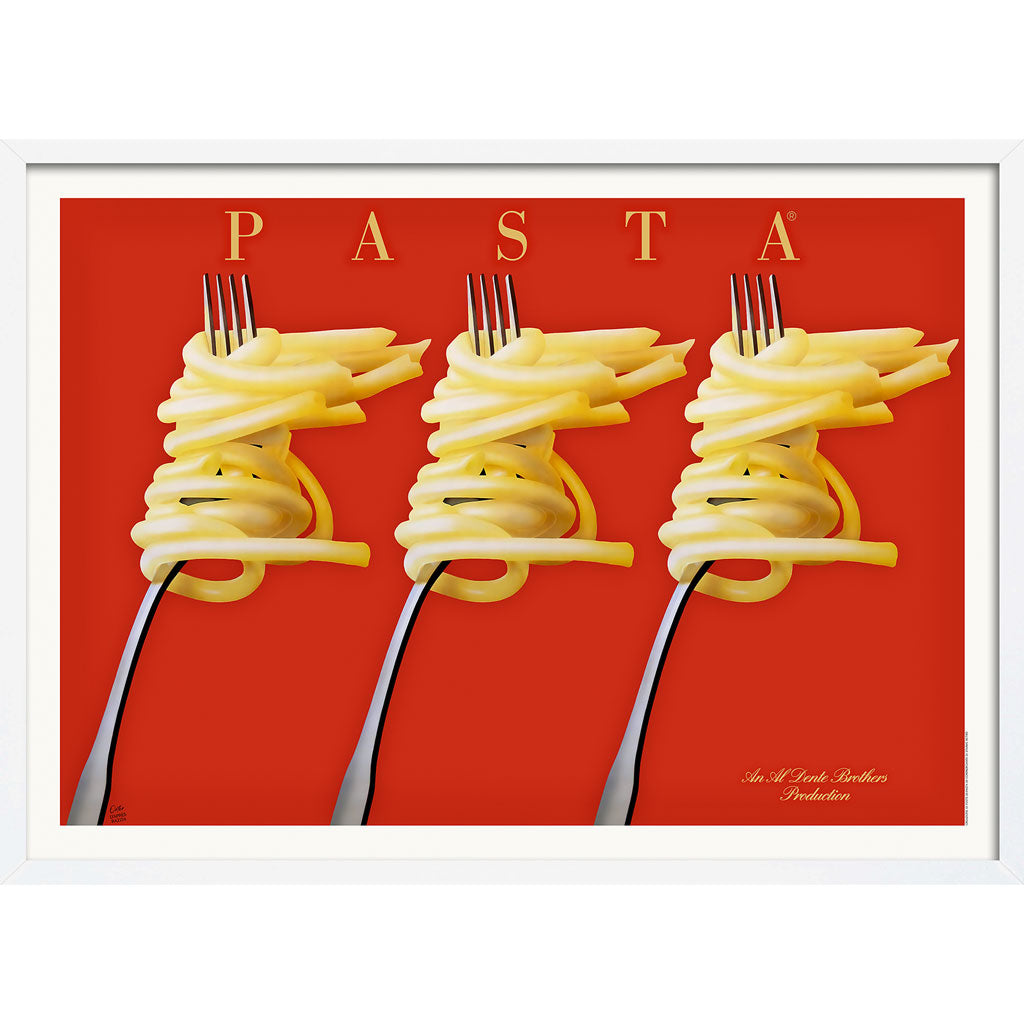 Pasta Feast | France A4 210 X 297Mm 8.3 11.7 Inches / Framed Print: White Timber Print Art