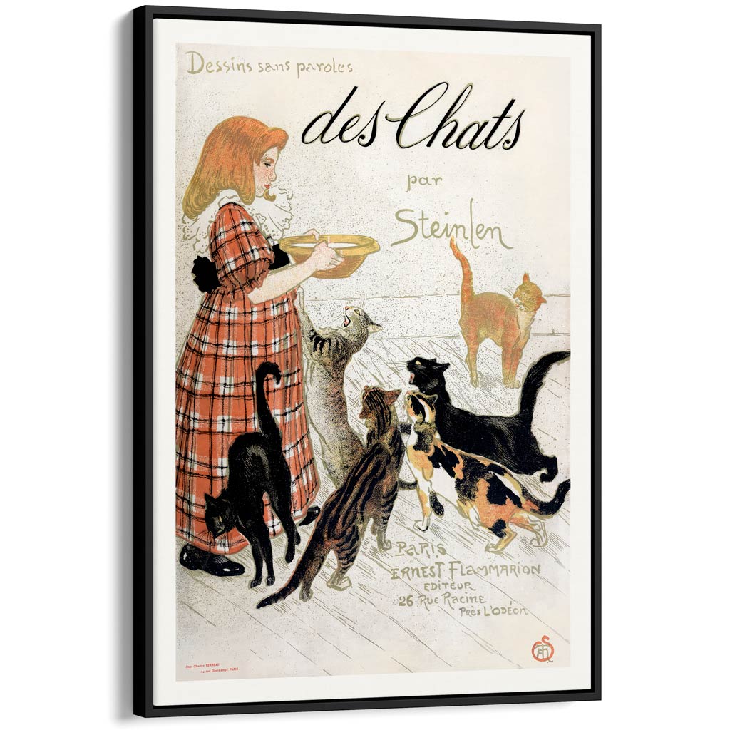 Steinlen Des Chats | France A4 210 X 297Mm 8.3 11.7 Inches / Canvas Floating Frame: Black Timber