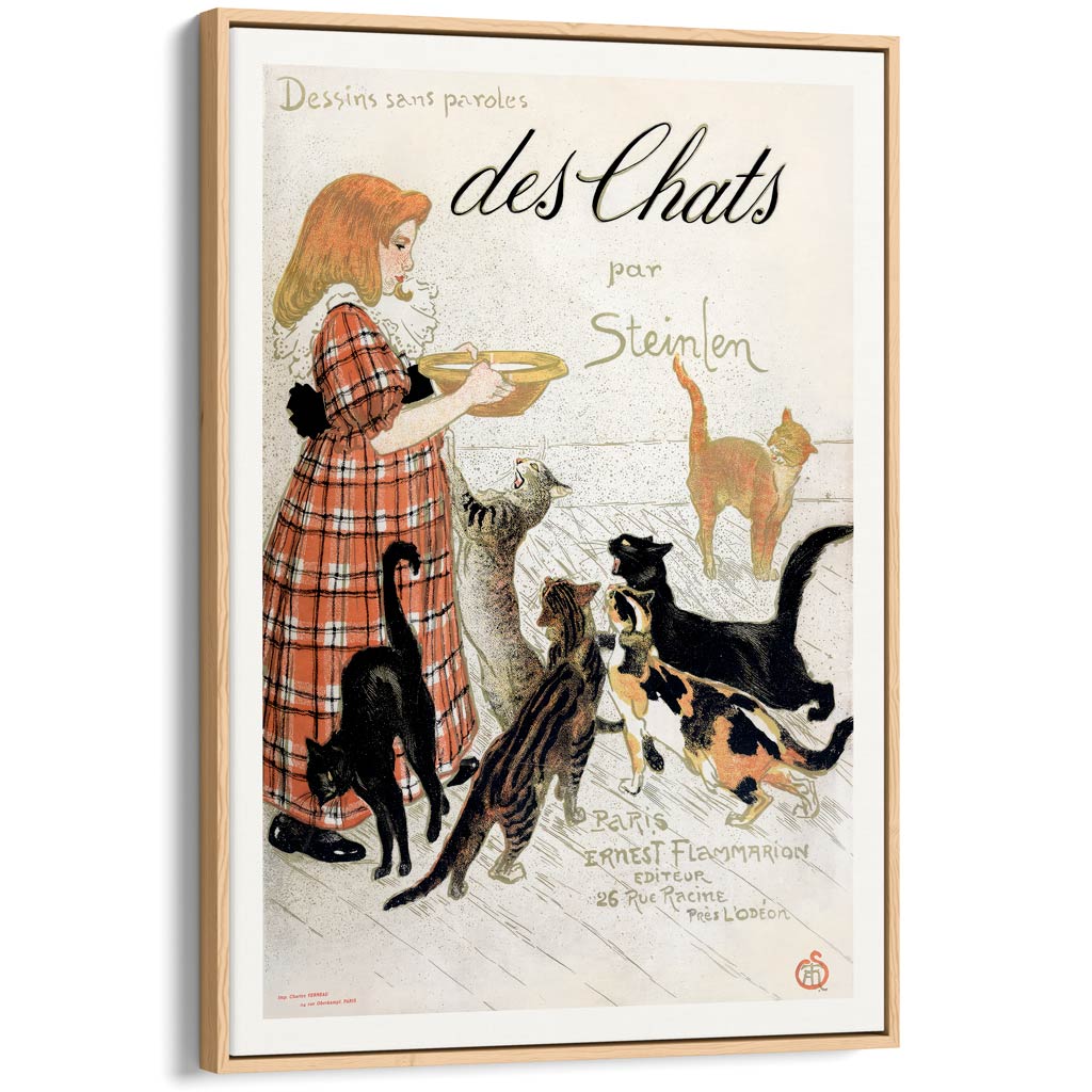 Steinlen Des Chats | France A4 210 X 297Mm 8.3 11.7 Inches / Canvas Floating Frame: Natural Oak
