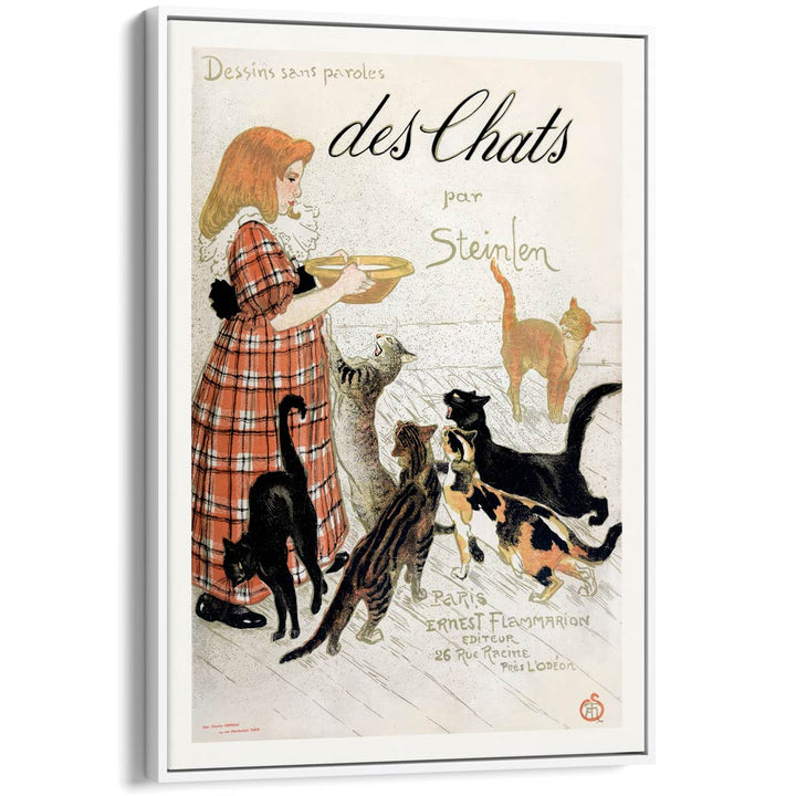 Steinlen Des Chats | France A4 210 X 297Mm 8.3 11.7 Inches / Canvas Floating Frame: White Timber