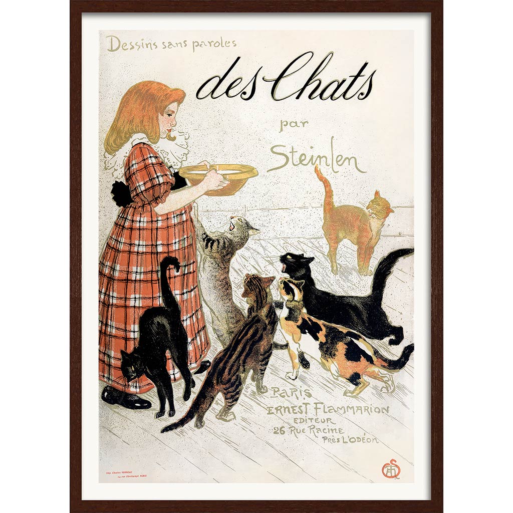 Steinlen Des Chats | France A4 210 X 297Mm 8.3 11.7 Inches / Framed Print: Chocolate Oak Timber