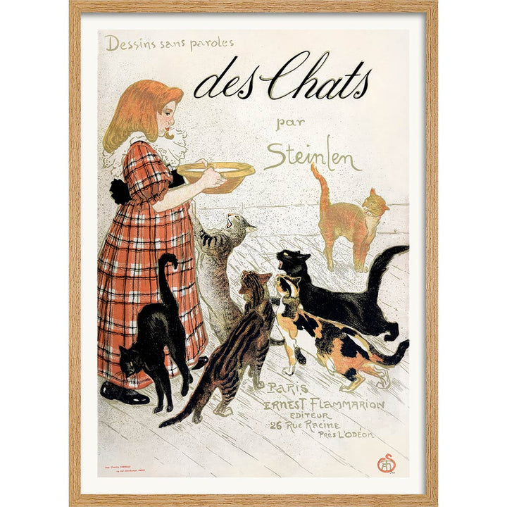 Steinlen Des Chats | France A4 210 X 297Mm 8.3 11.7 Inches / Framed Print: Natural Oak Timber Print