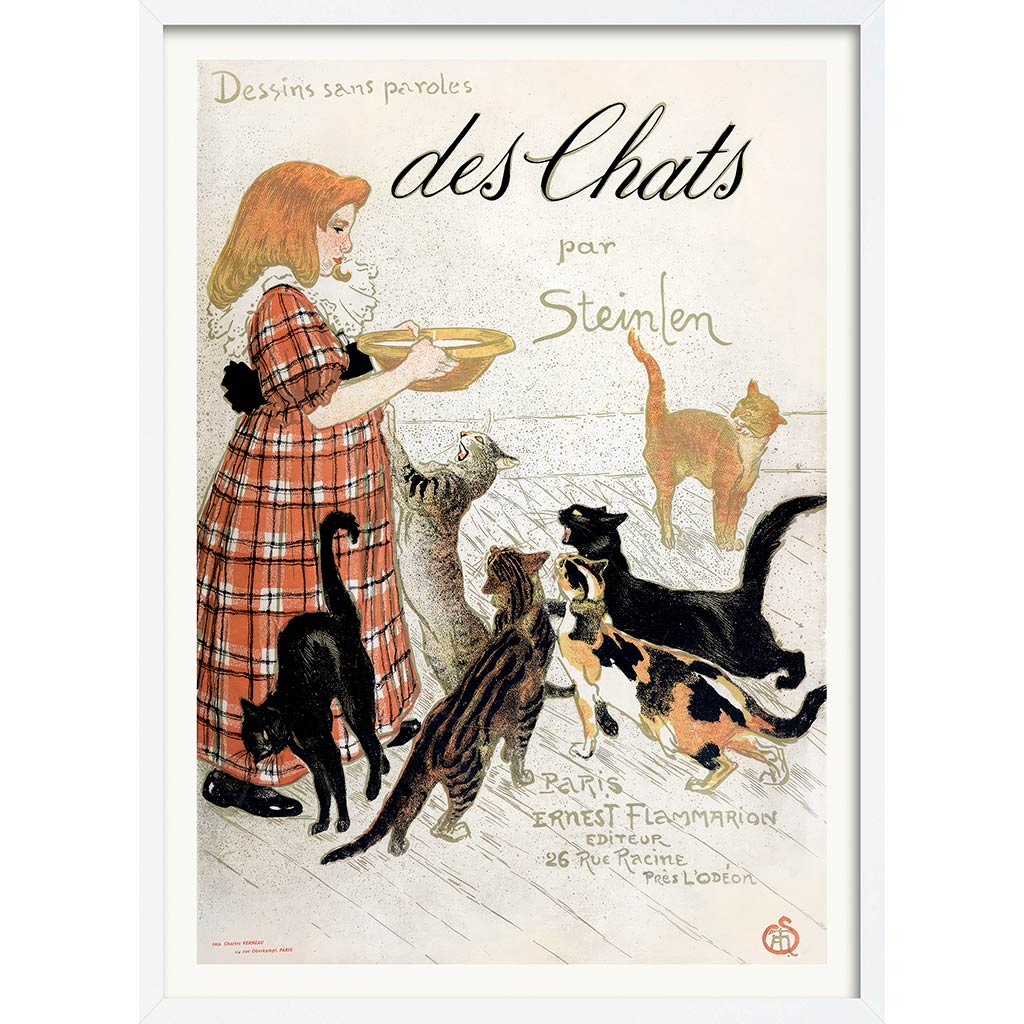 Steinlen Des Chats | France A4 210 X 297Mm 8.3 11.7 Inches / Framed Print: White Timber Print Art