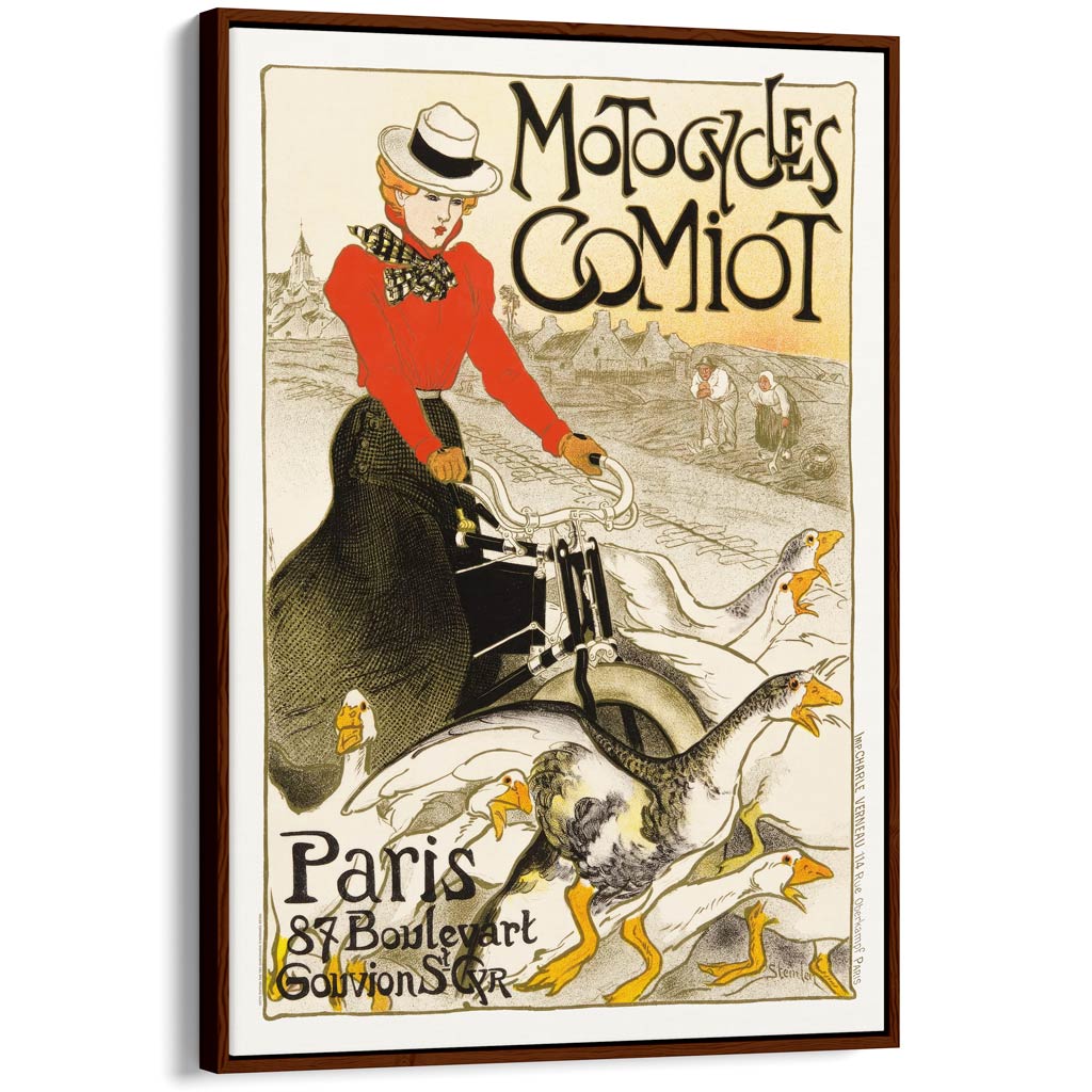 Steinlen Comiot Geese | France A4 210 X 297Mm 8.3 11.7 Inches / Canvas Floating Frame: Chocolate Oak