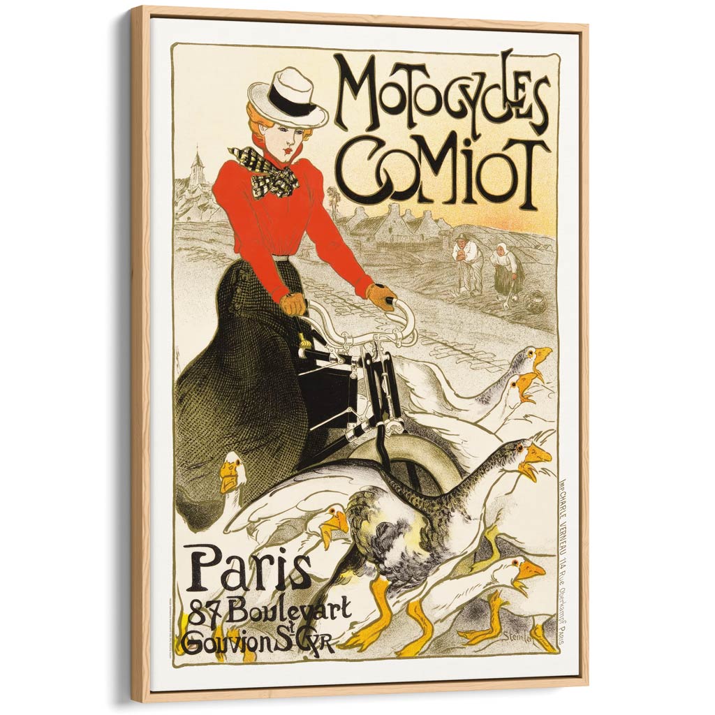 Steinlen Comiot Geese | France A4 210 X 297Mm 8.3 11.7 Inches / Canvas Floating Frame: Natural Oak