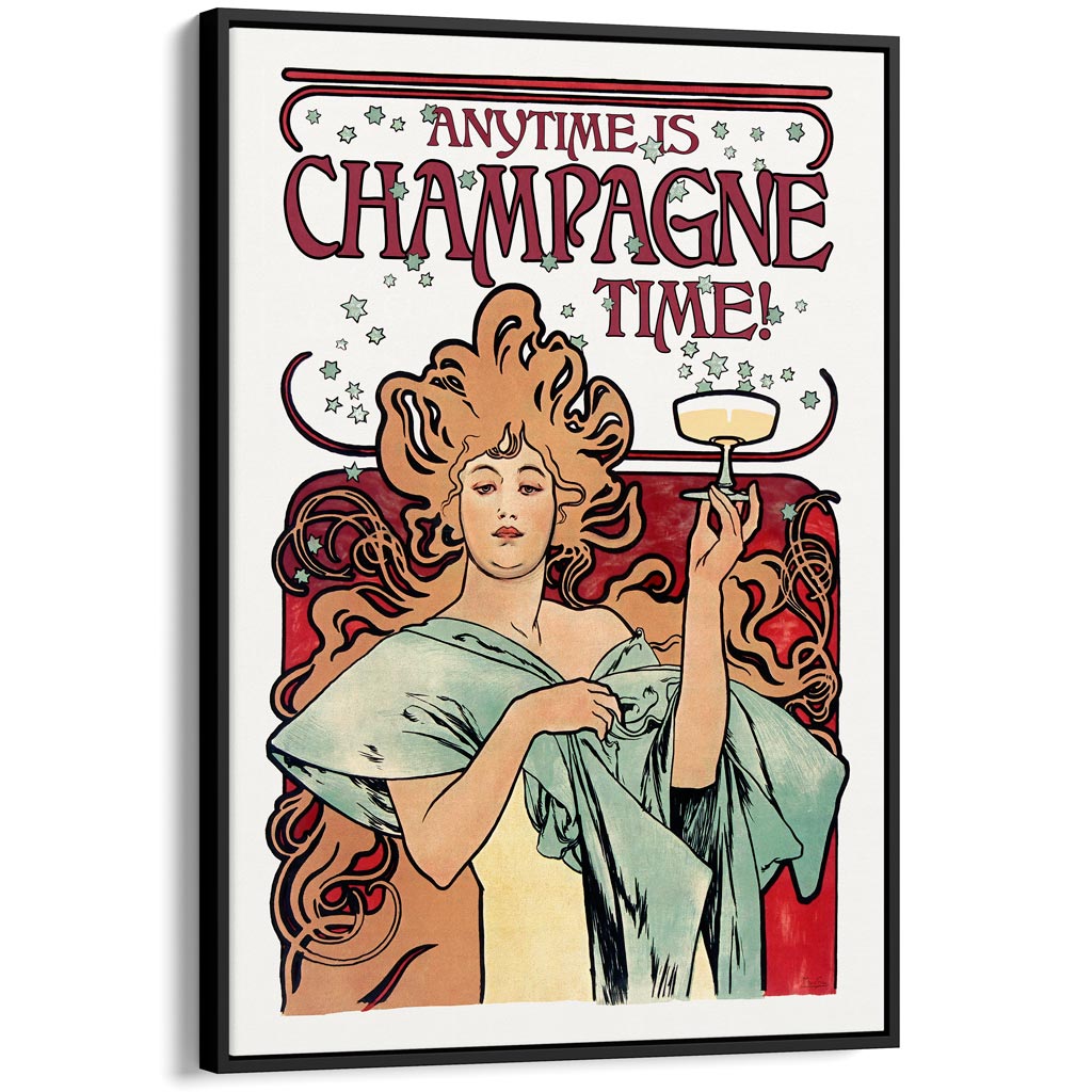 Anytime Is Champagne Time | Worldwide A4 210 X 297Mm 8.3 11.7 Inches / Canvas Floating Frame: Black